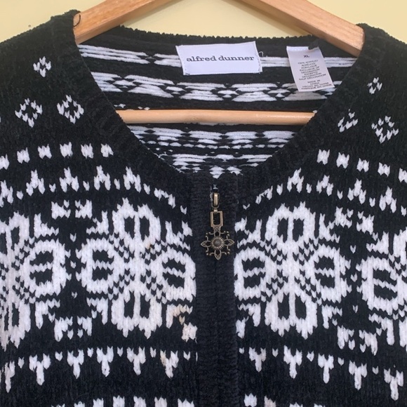 Alfred Dunner | Winter Scape Skater Snowflake Fair Isle Chenille Zip Cardigan XL - Picture 11 of 15